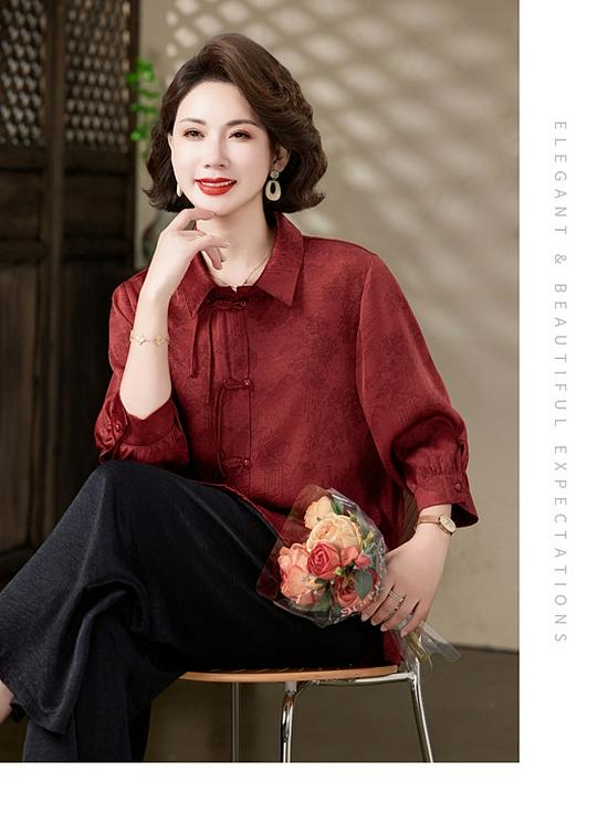 Elegant National Style Spring/Autumn Shirt for Middle-Aged and Elderly Women - Lightweight and Stylish