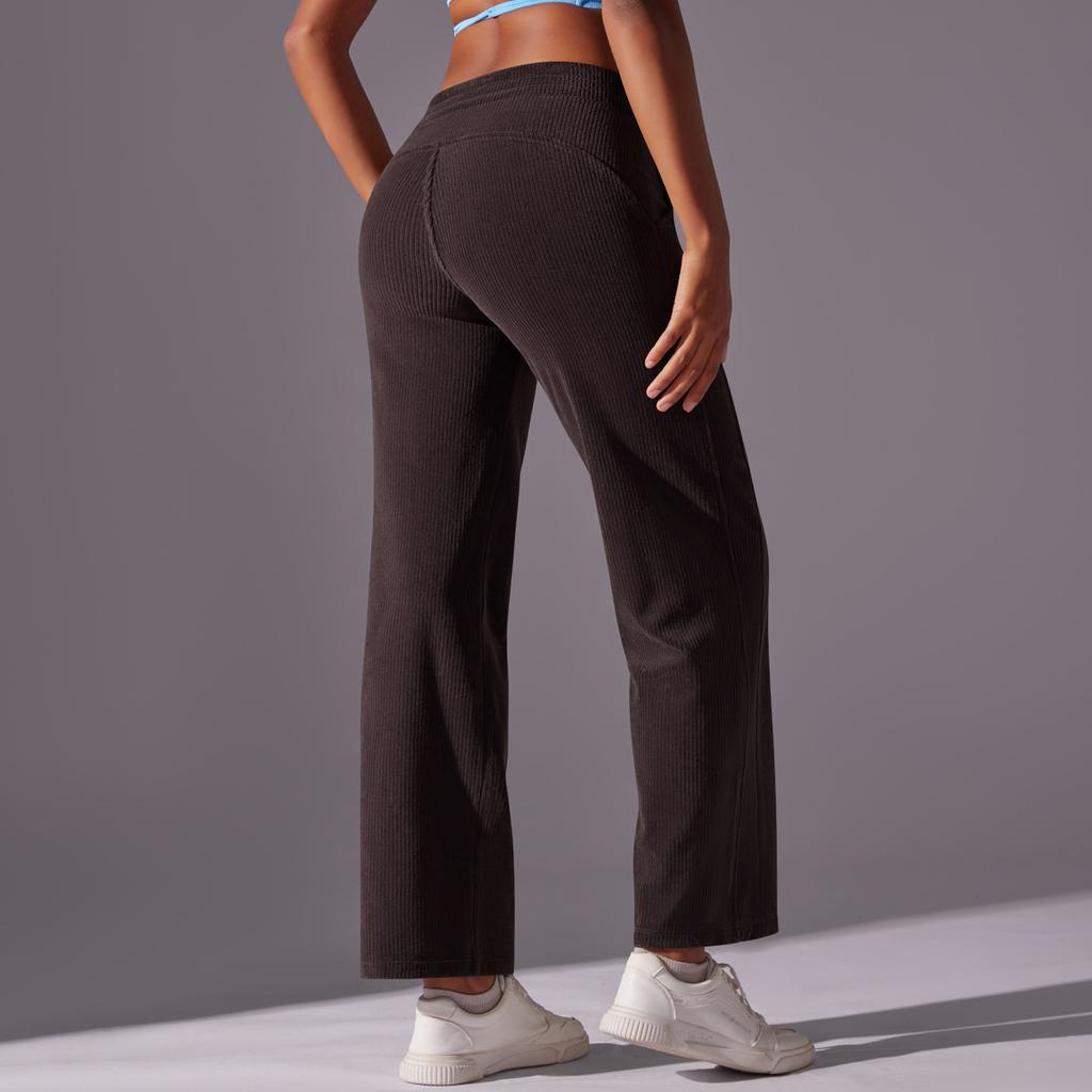 New Casual Wide Leg Yoga Pants With Hip Enhancement And Abdominal Compression For Outdoor Sports, Corduroy Striped Fitness Pants For Women