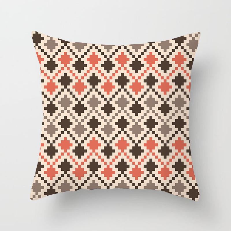 New Color-blocking Geometric Pillow Case, Peach Leather Velvet Cushion Sofa Cushion Cover, Splicing Living Room