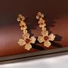 Turquoise Blue Diamond Flower Stud Earrings Necklace Light Luxury Niche Clavicle Chain Premium Jewelry Set