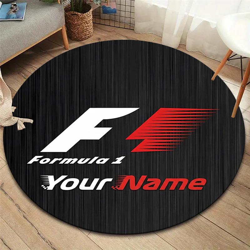 F1 Gear Custom Name Round Area Rug Carpet Rug For Living Room Bedroom Sofa Playroom Decor Nonslip Floor Mat