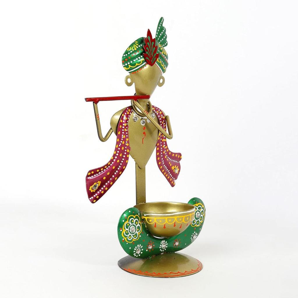 Candle Holder | Dreamcatcher | Showpiece | Krishna Statue Tea Light Stand | Kanha Tea Light Holder (Lord Krishna Tealight)