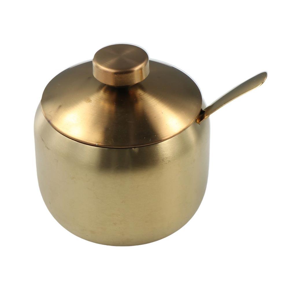 Gold Silver Storage Jar with Spoon Lid Small Condiment Container Useful Seasoning Pot  Home