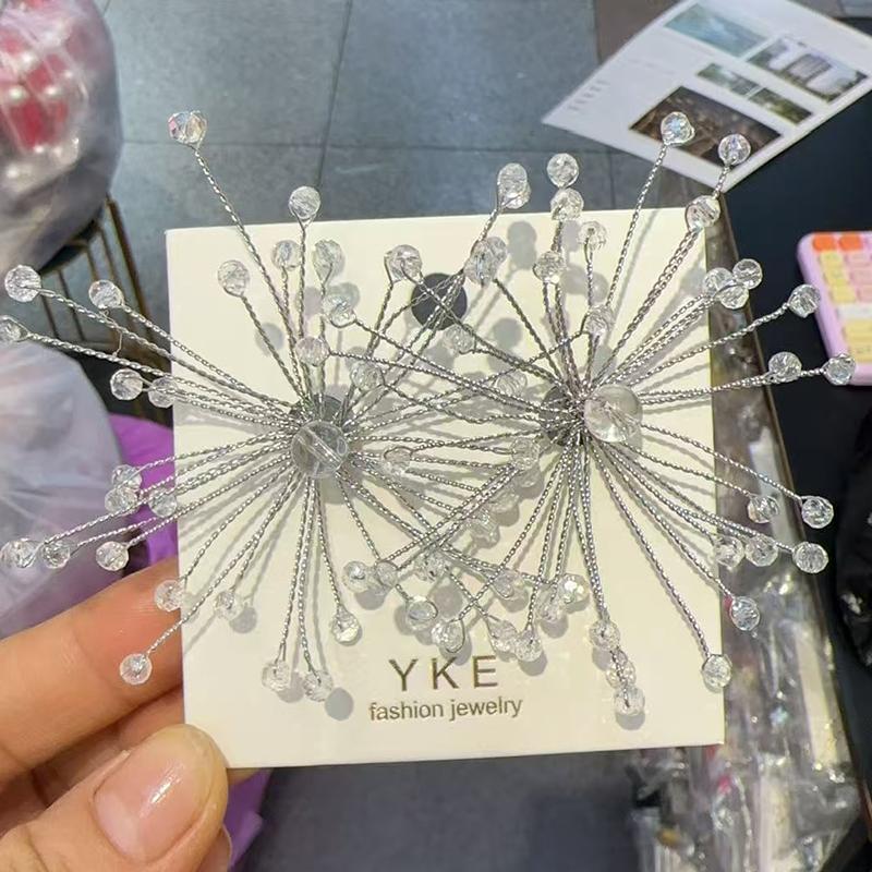 Bridal Jewelry Snowflake Earrings Women S Accessories Sparkling Exaggerated Ear Studs Beaded  Earrings Bridal Accessories серебряный