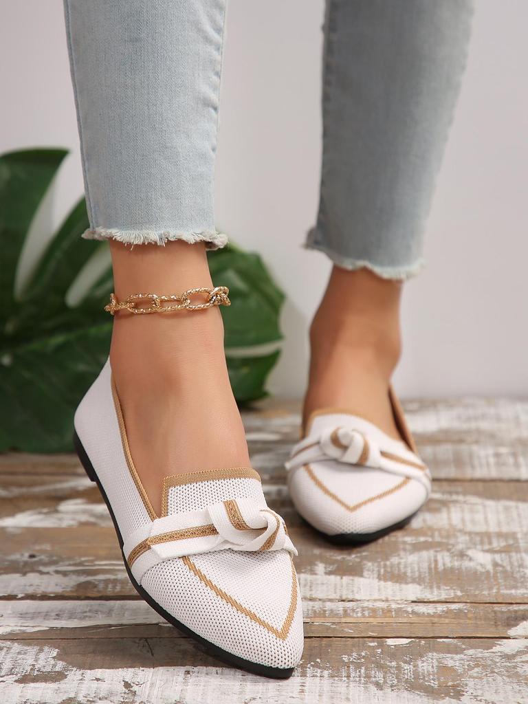 2024 Spring Women's Fashionable Flying Woven Slip-On Pointed Flat Shoes - Large Size