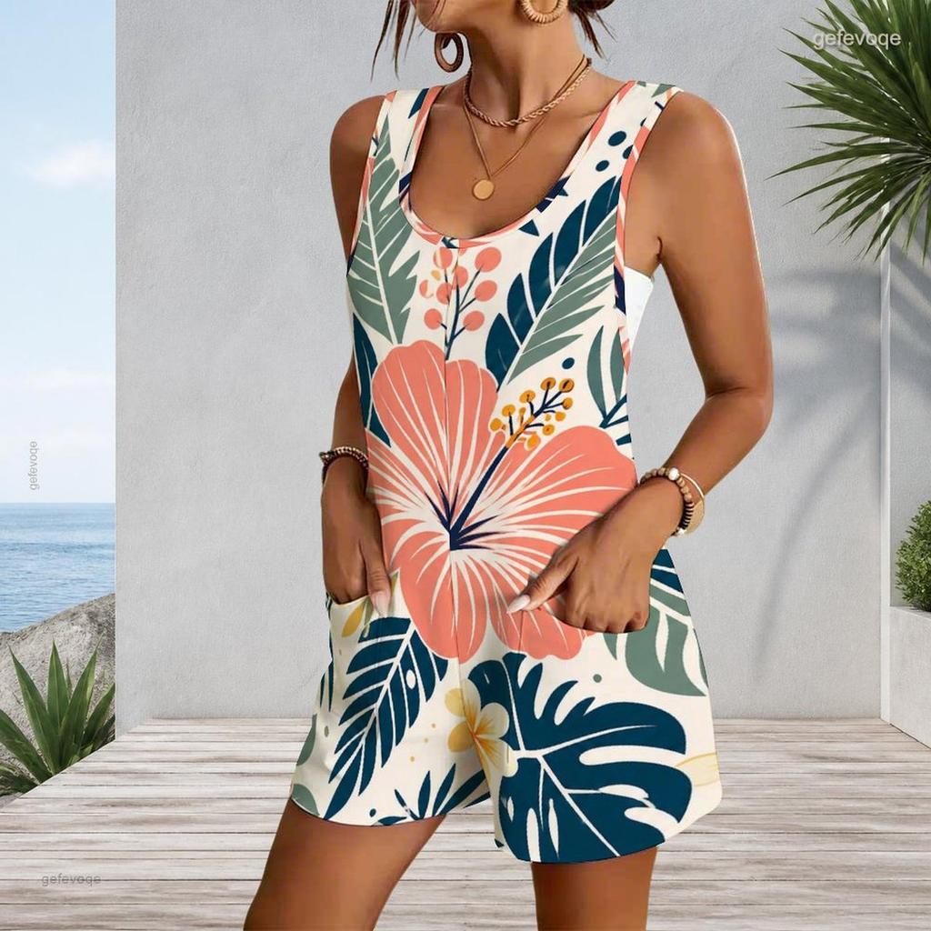Sleeveless Pocket Tank Romper For Plus Size Women