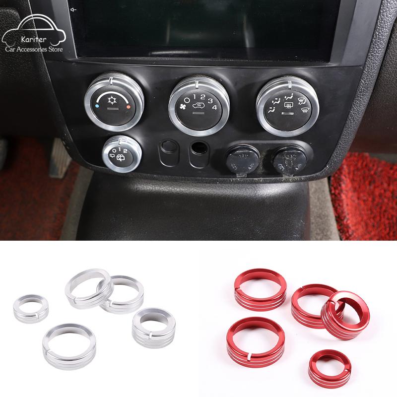 For Hummer H3 2005-2009 Aluminum Alloy Silver/Red Car Modeling Center Control Knob Ring Trim Cover Car Interior Accessories