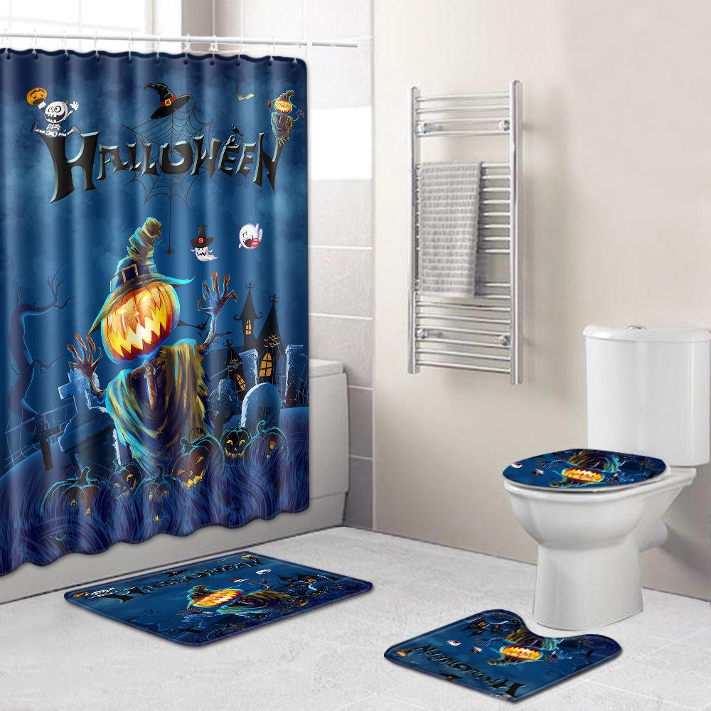 Halloween Shower Curtain Floor Mat Combination Four-Piece Household Door Mat Bedroom Non-Slip Carpet
