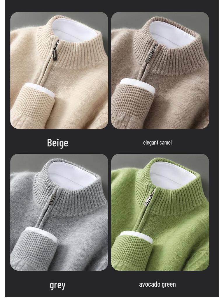 Men's Soft Half-Zip Pure Wool Sweater - Thick, Loose, Stylish Pullover for All Ages