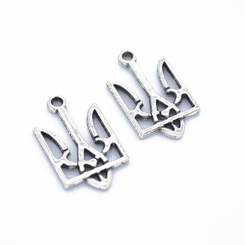 100 Pcs/set Diy Accessories Retro Alloy Ukraine National Emblem Pendants Ukrainian Flag Trident Charm Patriotic Gift