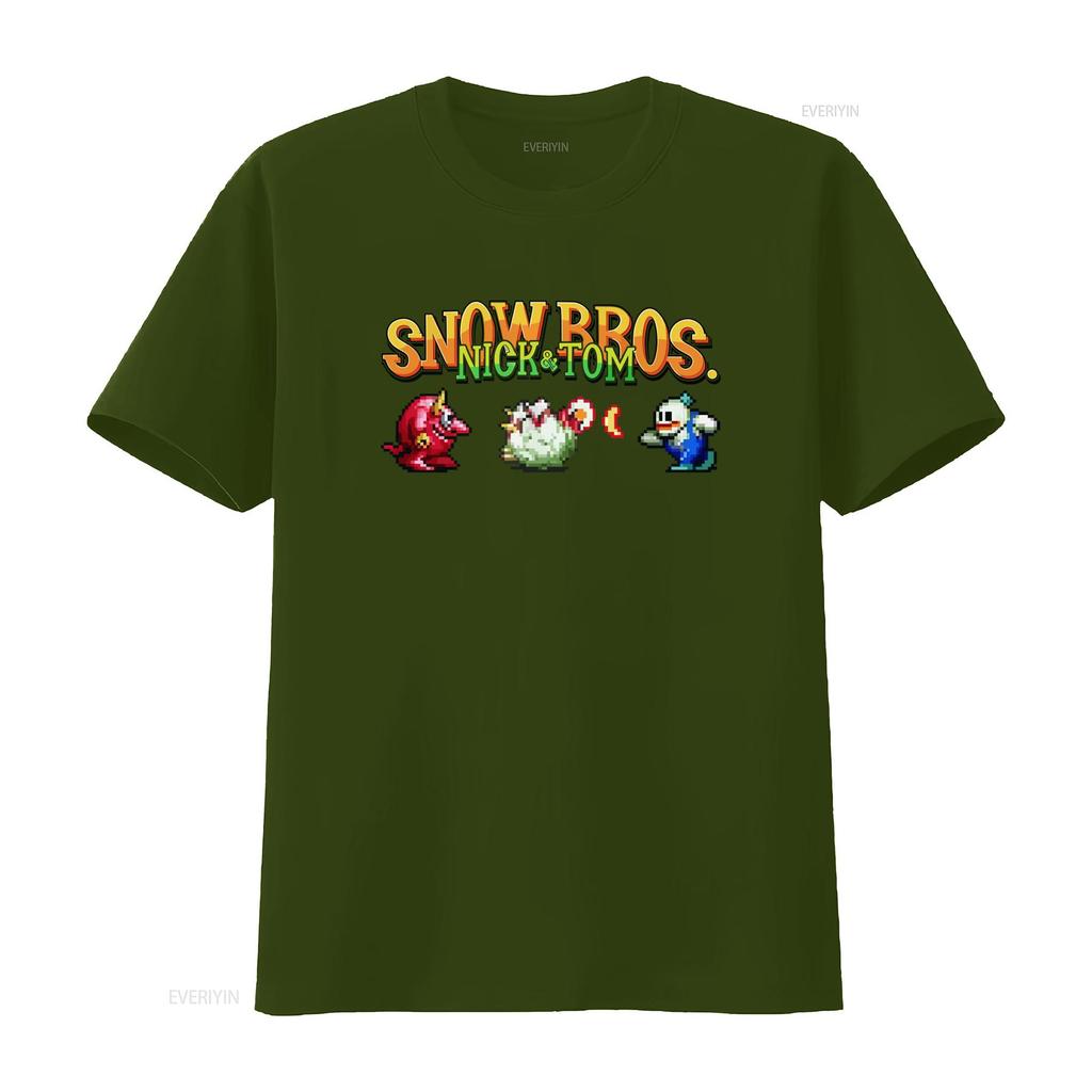 Snow Bros Retro Arcade 80s Game 8Bit Pixel Art T Shirt for Vintage Video Design Cool  vintage Washed Stretched Soft homme