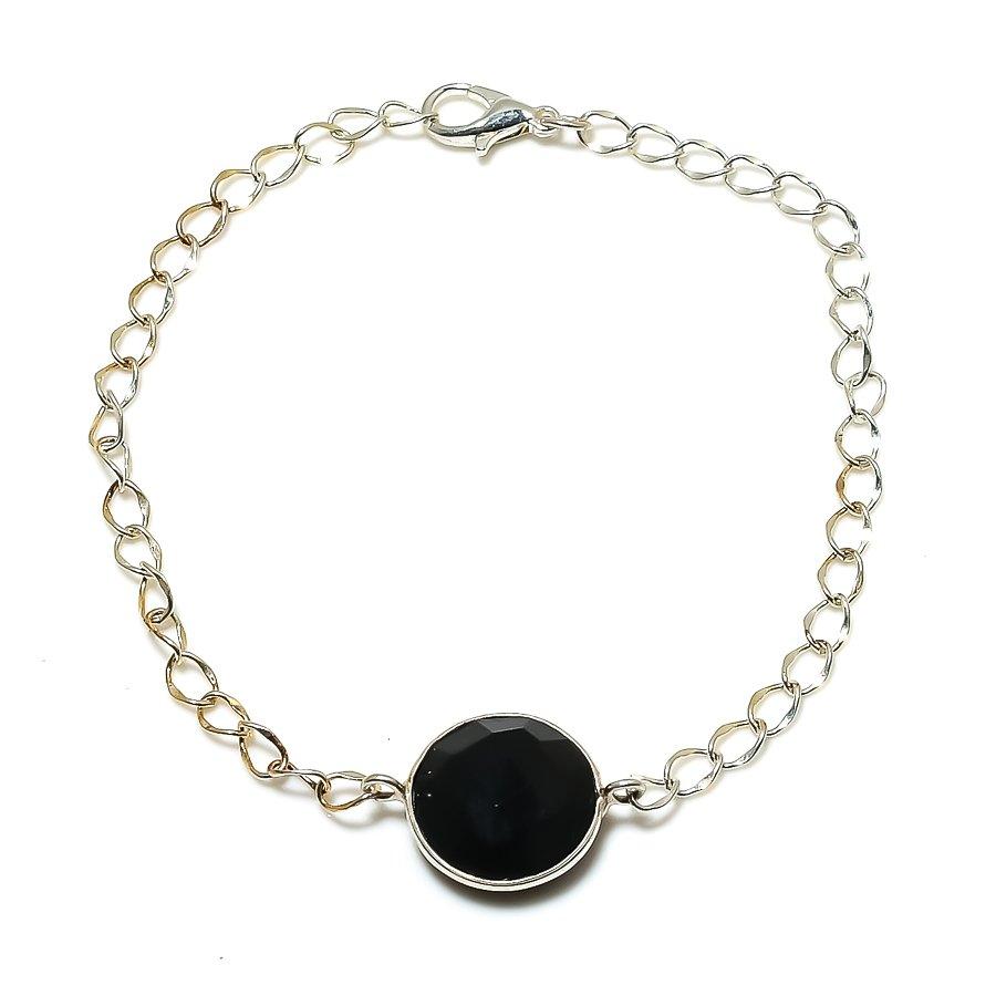 Black Spinel Gemstone Handmade 925 Sterling Silver Jewelry Bracelet 7-8" GK-6338