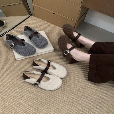 Flat-bottomed Wool Shoes for Women's Outer Wear 2025 New Autumn and Winter Gentle Evening Mary Jane Shoes Pedal Lamb Wool Cotton Shoes