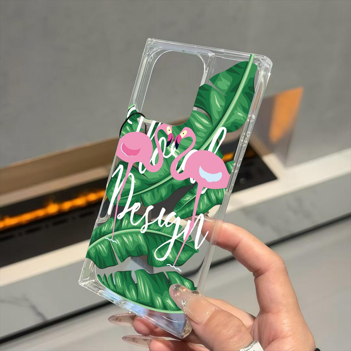

Clear Square Back Tube Case Protection For iPhone 11 16 ProMax 14 Pro Max 15 Plus 13 12 Anti-Oxygen,Two Flamingos Pattern Casing iphone 11 ProMax