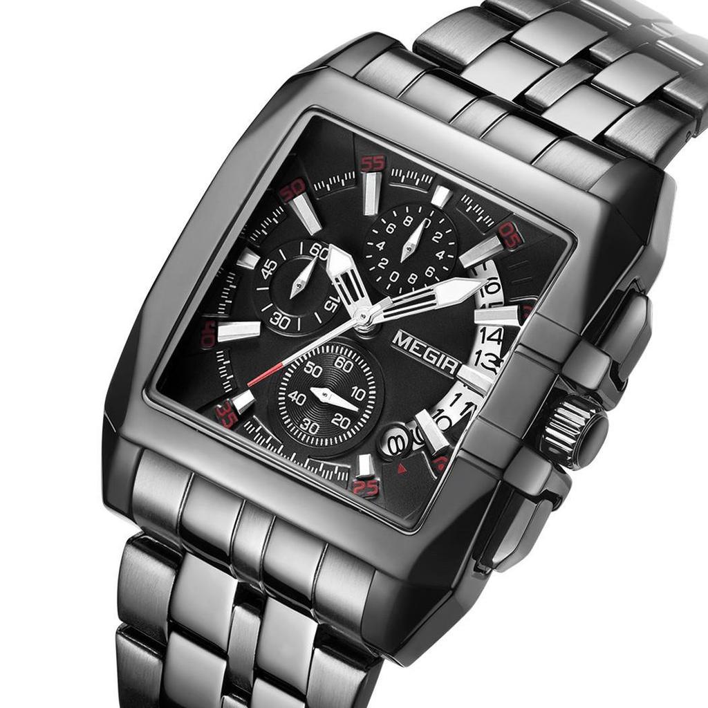 Megir Blau Edelstahl Männer Uhr Rechteck Große Zifferblatt Business Quarz männer Armbanduhren Relogio Masculino Militär Uhr Mann