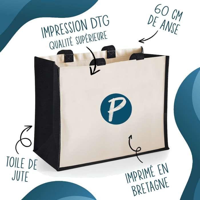 Duo cabas jute et trousse Loris Définition Cadeau Prénom Femme Anniversaire Noël | Sac de courses Pochette Maquillage Shopping