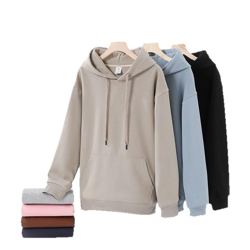 Herbst-Hoodie für Paare: Leicht, Bequem, Einfarbige Baumwoll-Langarmshirts mit bedruckbarem Herrenlogo