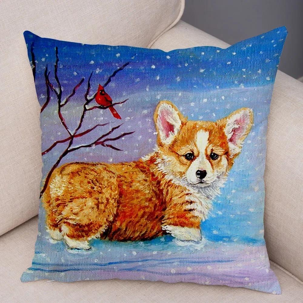 Cute Pet Dog Welsh Corgi Animal Print Cushion Cover Sofa Home Car Pillow