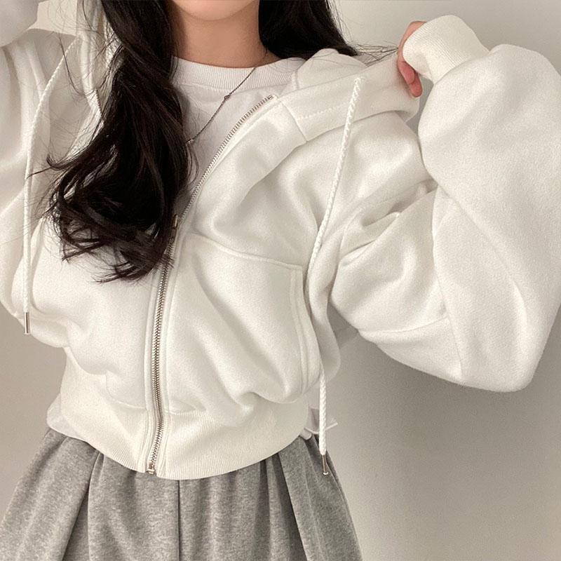 Women Hoodies Jacket Autumn Vintage Solid Color Zip Up Oversized Sweatshirts Harajuku Korean Version Long Sleeve Hooded Jackets Coat