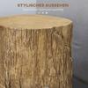 Tree Stump End Table, Round Concrete Side Table for Indoor and Outdoor Use, Natural Wood Effect