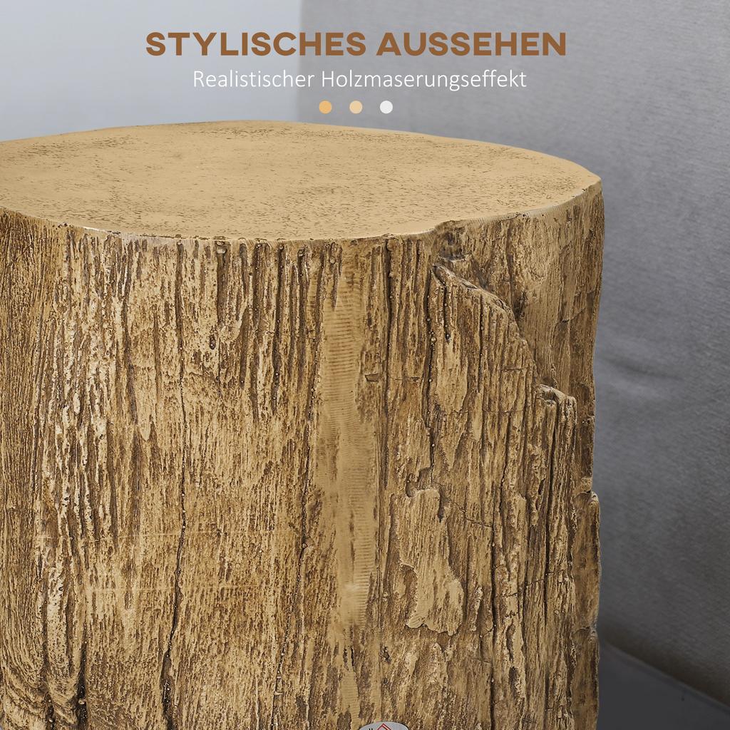 Tree Stump End Table, Round Concrete Side Table for Indoor and Outdoor Use, Natural Wood Effect