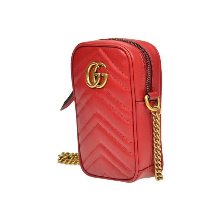 Gucci GG Marmont Quilted Leather Mini Chain Crossbody Bag Red Daily Party Shopping 598597-DTDCT-6433