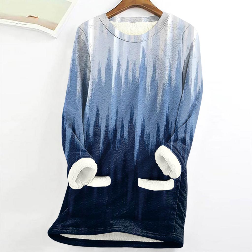 Women's Round Neck Top Printing Thickened Plush Cashmere Warm Long Top