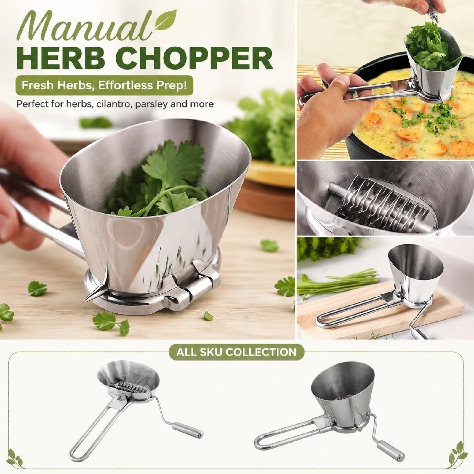 Manual Stainless Steel Herb Chopper Handheld Herb Stripper and Chopper Kitchen Tool for Chopping and Stripping Fresh Herbs and Greens one size серебряный