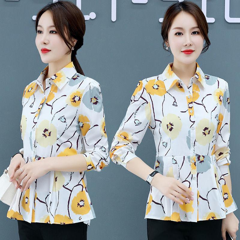 Shirt Women's Long Sleeve New Women's Versatile Fashion Loose Blossom Printed Chiffon Shirt