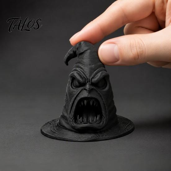 Unique Halloween Party Favors 3D Printed Dark Big Mouth Wizard Hat Figurine, Scary Witch Desktop Figurines Tabletop Statue, Gothic Ornament