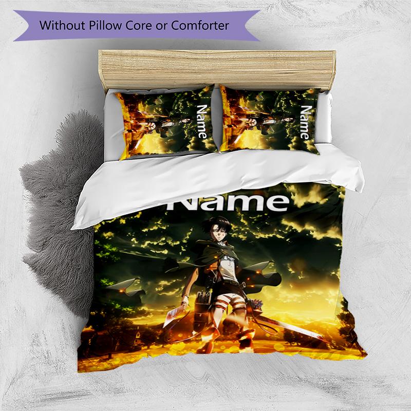 3pcs Custom Name Attack On Titan Bedding Set Duvet Cover Closure Includes 1 Duvet Cover & 2 Pillowcases for All Seasons Bedroom Decor