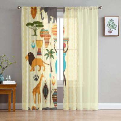 Afrikanisch Ethnisch Mit Stilisierten Ikonen Tüll Transparente Vorhänge für Wohnzimmer Schlafzimmer Küchendekoration Voile Organza Vorhänge