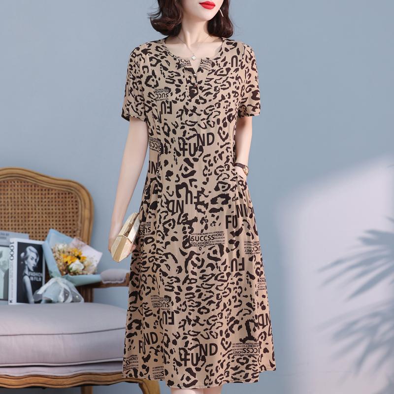 Elegante Damen-Sommerkleider Übergröße Lässig Print Kurzarm Langkleid