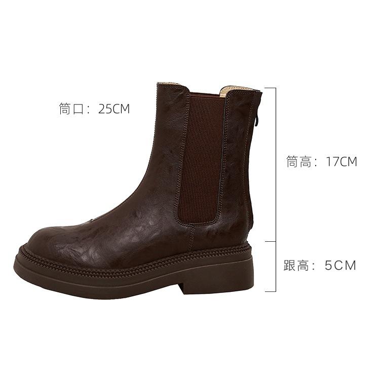 

Осенне-зимние ботинки~ Поношенные челси, короткие ботинки, женские 2025, осень-зима, новые, на толстой подошве, дымчатые ботинки, облегающие ботинки средней высоты 40