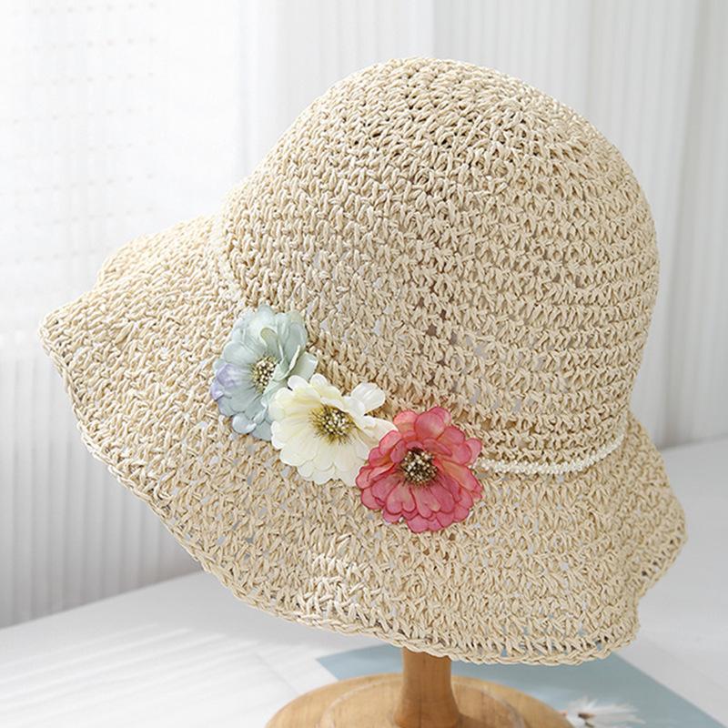 Garland flowers empty straw hat women summer travel sunscreen sunshade bucket hat women seaside vacation sun hat