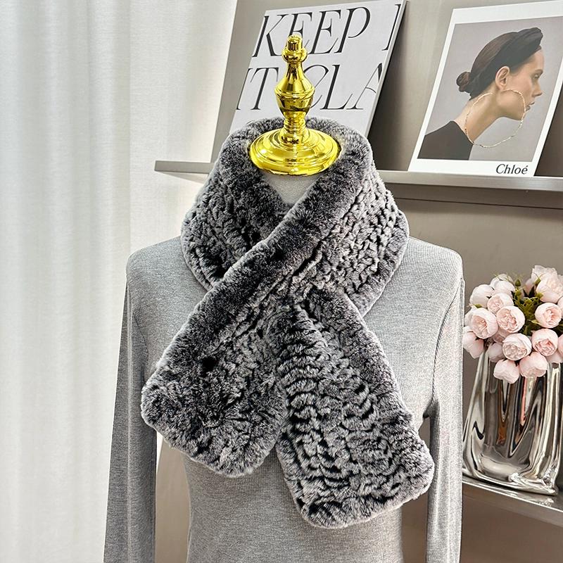 Imported Korean version of real Rex rabbit fur scarf simple long woven Mao Mao scarf warm double-sided thickened women