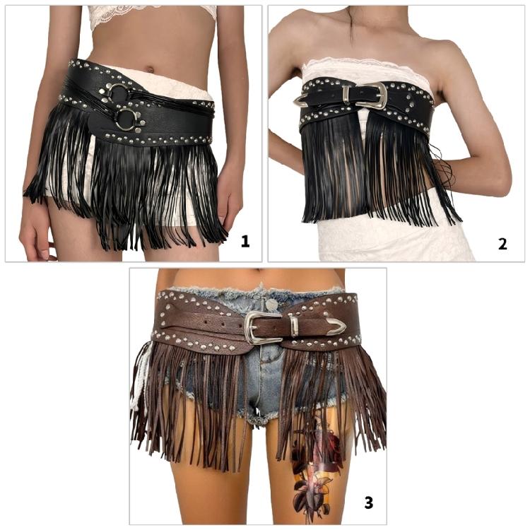 Punk Adjustable Fringe Waistband PU Waist Belt For Women Men Effortless Style Upgrade