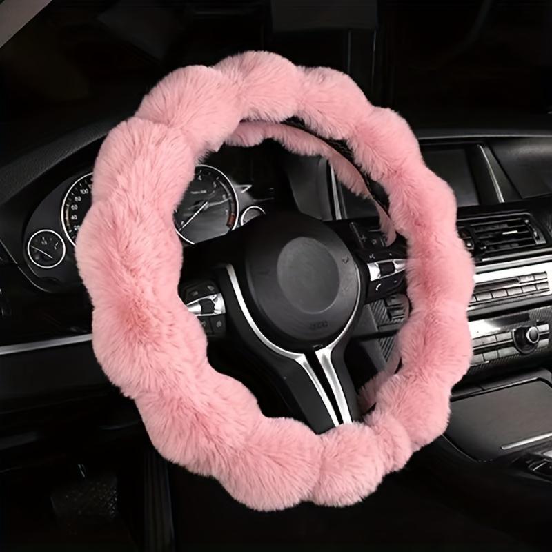 Capa de Volante Fofa Rosa Claro Antiderrapante Ajuste Universal Acessório Interior de Carro com Empunhadura Estilosa