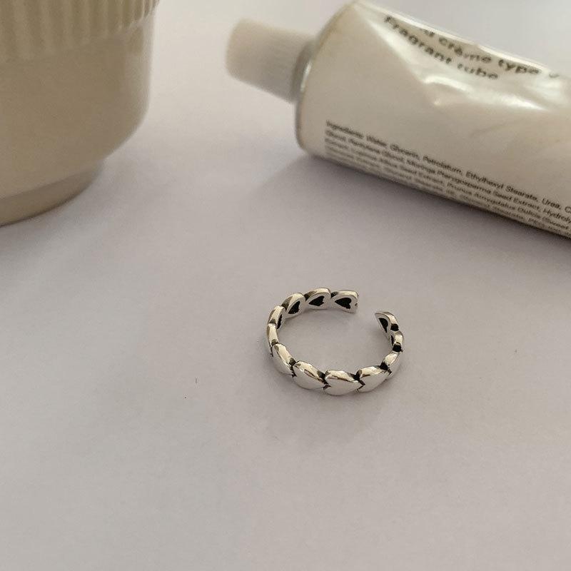 

Sterling Fashionable S925 Silver Heart Ring Adjustable Size Chic Design Hollow J406