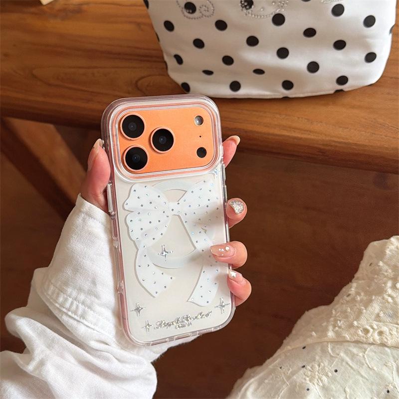 Luxury Rhinestone Bow Magnetic Phone Case for iPhone 17/16 Pro Max/15/14