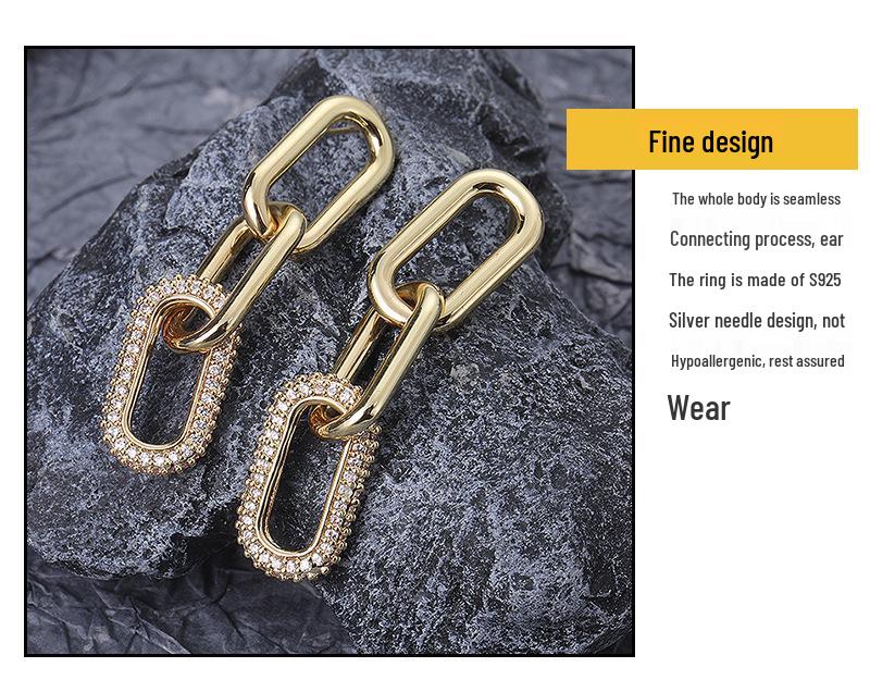 Zircon Gold Oval Necklace & Earring Set: Versatile Spring Fashion for Influential Women