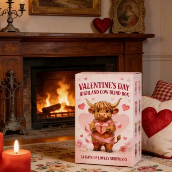 Valentine's Day Highland Cow Advent Calendar with 2D Acrylic Hanging Ornament 24 Days Countdown Calendar Box Holiday Party Gift