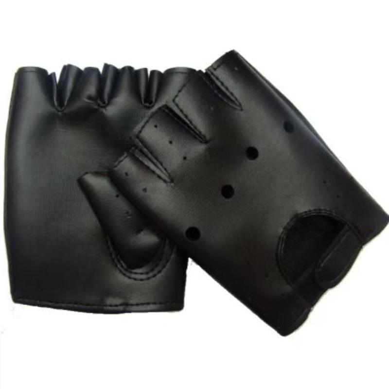 Men Unisex Artificial Leather Half-Finger Gloves Theatrical Punk Hip-Hop Driving Motorcycle Performance Party Fingerless Mittens