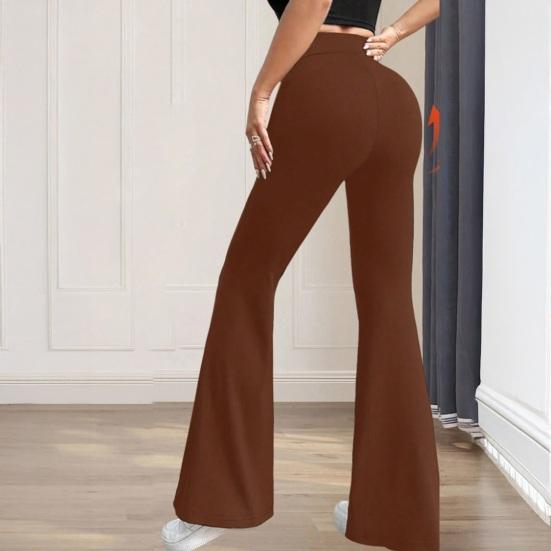 Women Pants High Waist Slim Fit Loose Leg Trousers Pure Color Yoga Running Walking Volleyball Flared Pants Everyday Wear