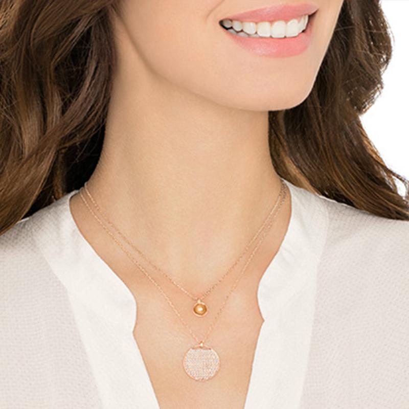 Swarovski Ginger Round Pendant Double Layer Necklace Women necklace Rose-Gold 5253286