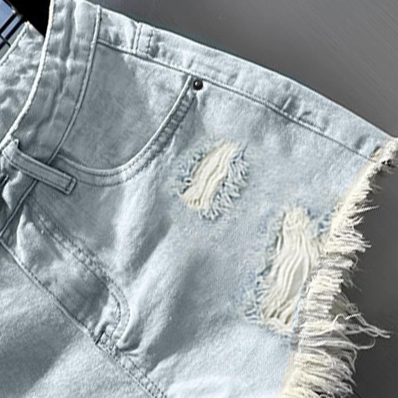 Women's Low Rise Denim Shorts Loose Fit Distressed Frayed Hem Hot Pants Summer Streetwear Irregular Jean Shorts