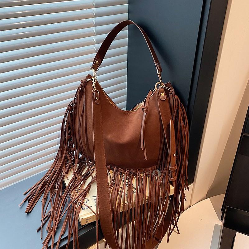 

Bohemian Tassel Bag Female Niche High-end Commuting Underarm Texture Personality Cross-body коричневий
