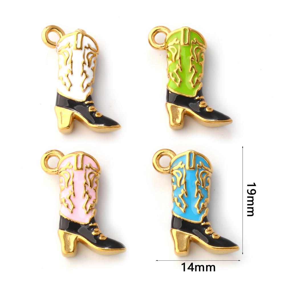 1 Piece 304 Stainless Steel West Cowboy Charms 18K Gold Plated Enamel Boots 3D Pendants For DIY Necklace Jewelry 19mm x 14mm