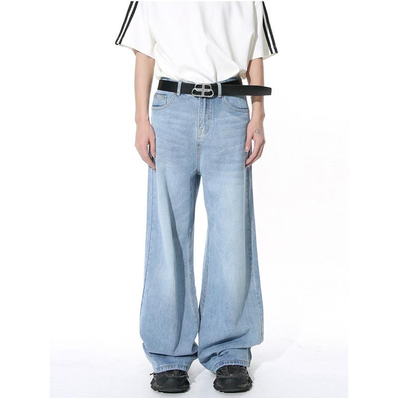 ROADVIBE Four Season Men's Jeans Korean Version Student Casual Pant American Retro Gray Black Loose Wide Leg Jean Baggy Men's Denim Pants