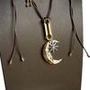 Moon Necklace for Women, Layered Crescent Moon Pendent Rope Choker Necklace, Boho Retro Adjustable Jewelry